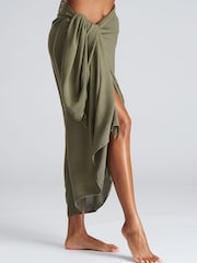 South Beach Khaki Crinkle Viscose Fringed Sarong Cover-Up - Image 3 of 4