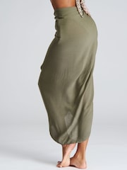 South Beach Khaki Crinkle Viscose Fringed Sarong Cover-Up - Image 4 of 4