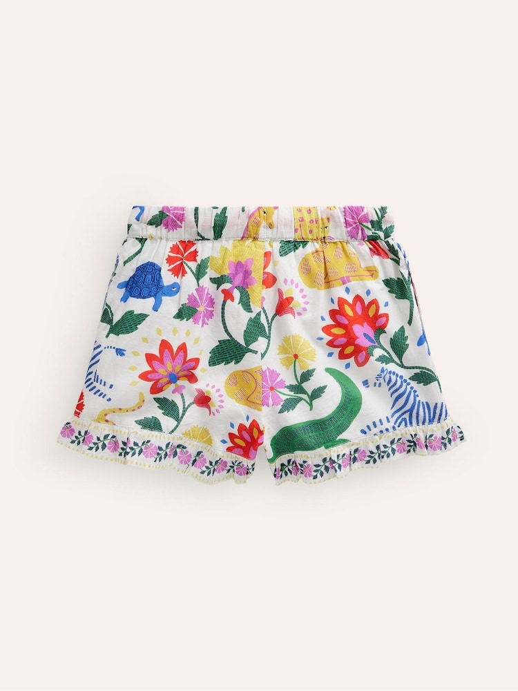 Boden Natural Frill Hem Woven 100% Cotton Shorts - Image 2 of 3