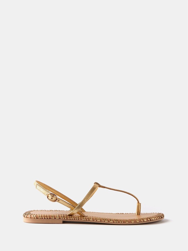Mint Velvet Gold Whipstitch T-Bar Sandals - Image 2 of 3