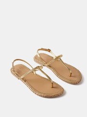 Mint Velvet Gold Whipstitch T-Bar Sandals - Image 3 of 3