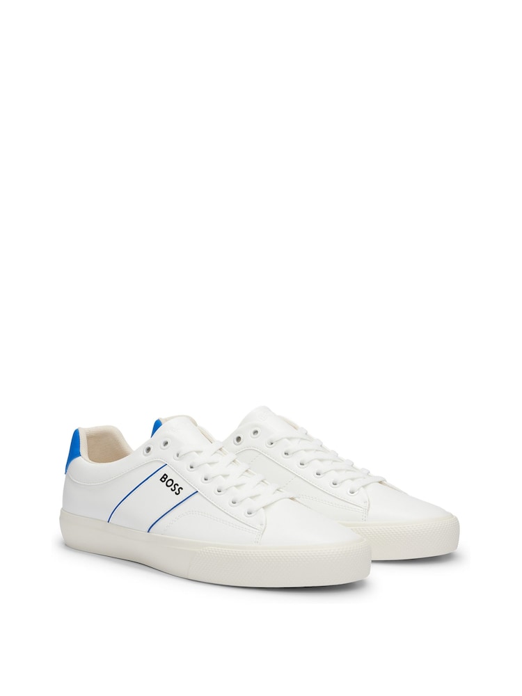 BOSS White Cupsole Lace-Up Trainers With Contrast Logo - Image 1 of 5