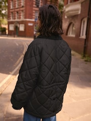 Black Quilted Corduroy Collar Shower Resistant Jacket - Image 2 of 9