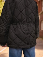 Black Quilted Corduroy Collar Shower Resistant Jacket - Image 6 of 9