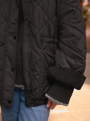 Black Quilted Corduroy Collar Shower Resistant Jacket - Image 7 of 9