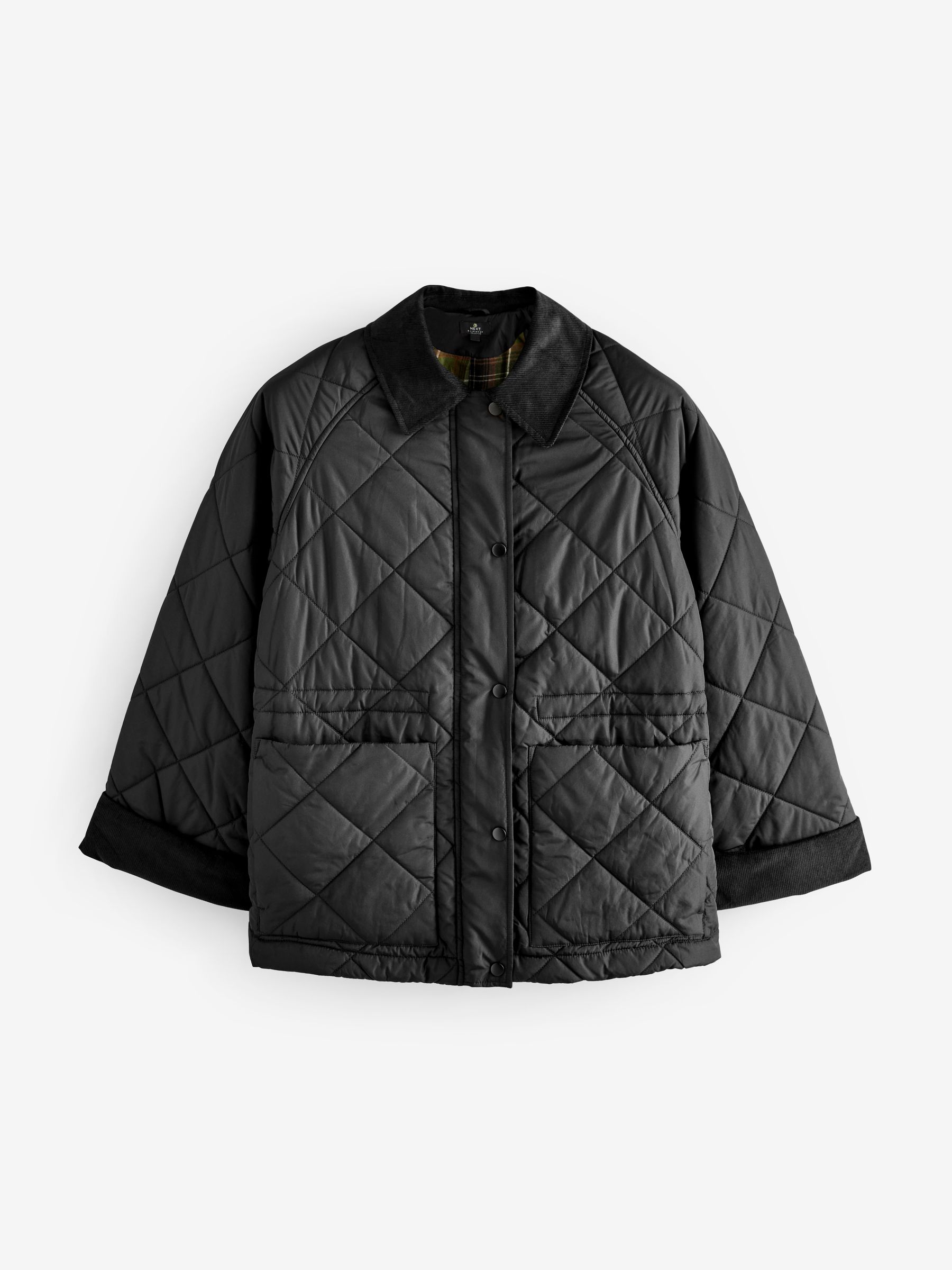 Black Quilted Cord Collar Shower Resistant Jacket