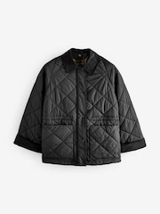 Black Quilted Corduroy Collar Shower Resistant Jacket - Image 8 of 9