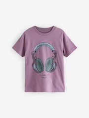 Purple Headphones 100% Cotton Short Sleeve Graphic T-Shirt (3-16yrs) - Image 1 of 1