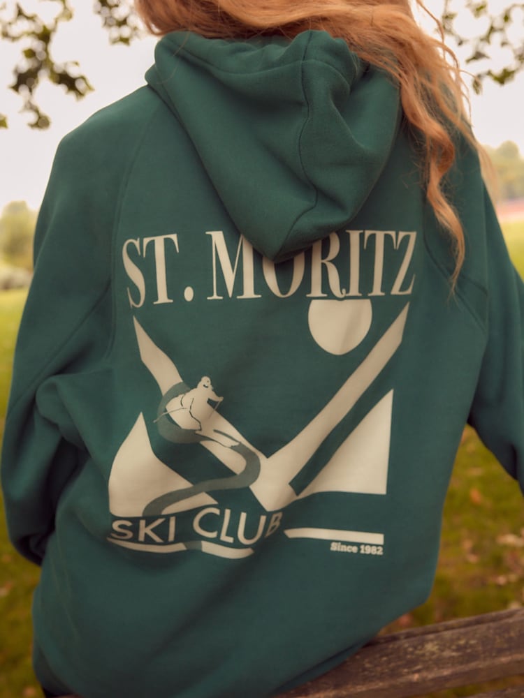 Green Ski Back Graphic Active Longline Overhead Hoodie - Image 3 of 8