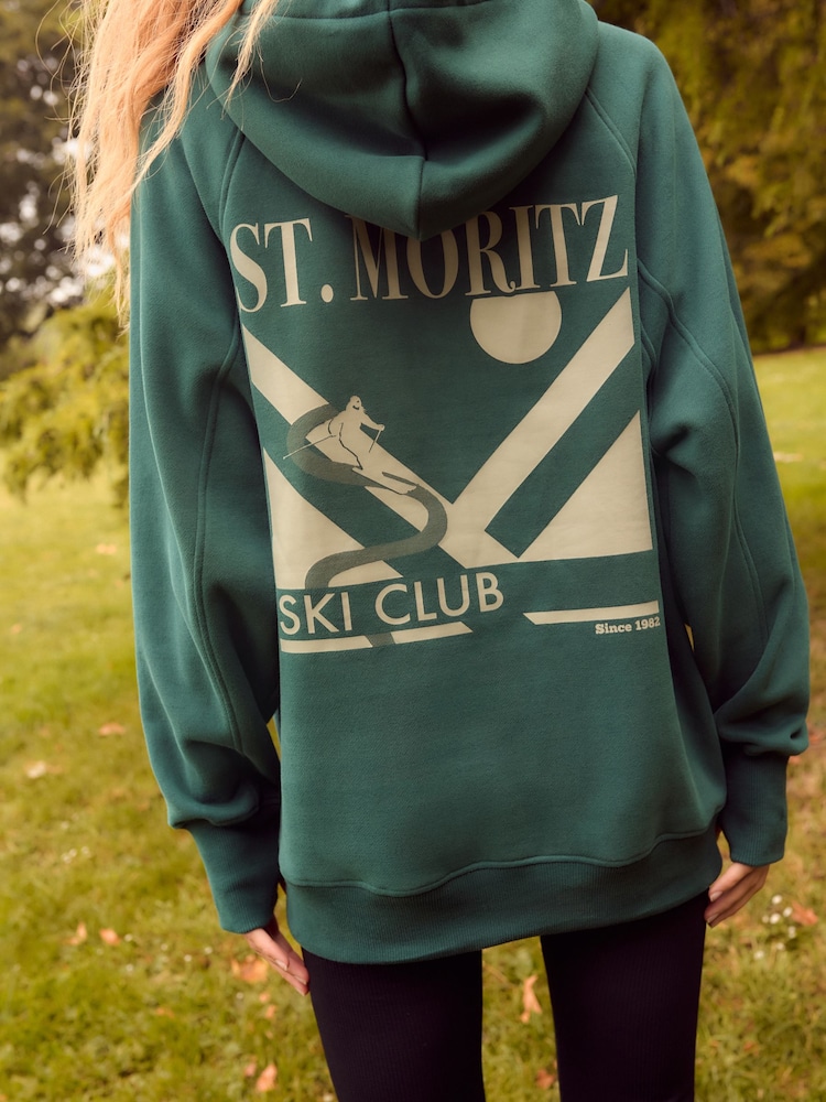 Green Ski Back Graphic Active Longline Overhead Hoodie - Image 4 of 8