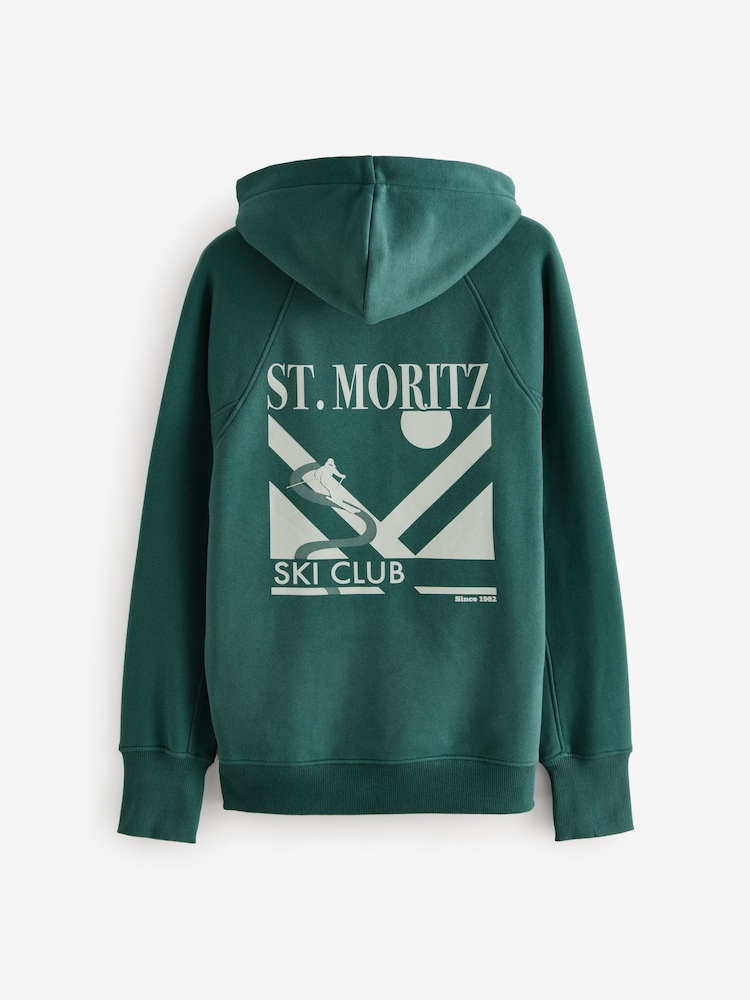 Green Ski Back Graphic Active Longline Overhead Hoodie - Image 6 of 8