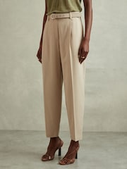 Reiss Neutral Freja Petite Tapered Belted Trousers - Image 1 of 7