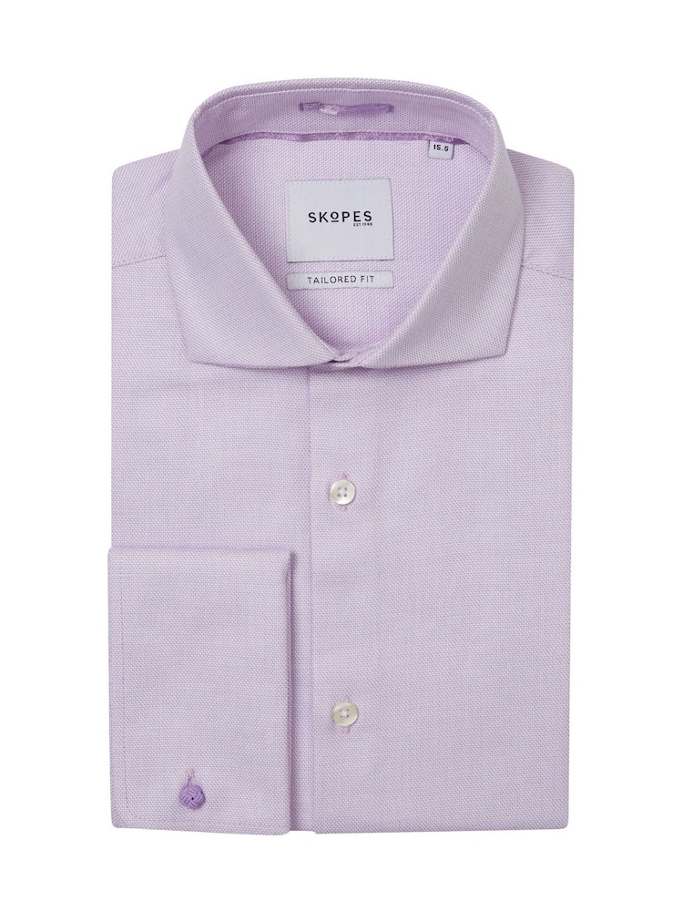 Skopes Purple 100% Cotton Double Cuff Dobby Shirt - Image 4 of 6