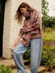 Red Spacedye Print Cable Knit Crew Neck Jumper - Image 2 of 7