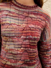 Red Spacedye Print Cable Knit Crew Neck Jumper - Image 4 of 7