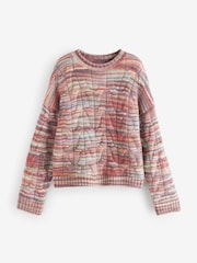 Red Spacedye Print Cable Knit Crew Neck Jumper - Image 5 of 7