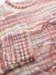 Red Spacedye Print Cable Knit Crew Neck Jumper - Image 7 of 7