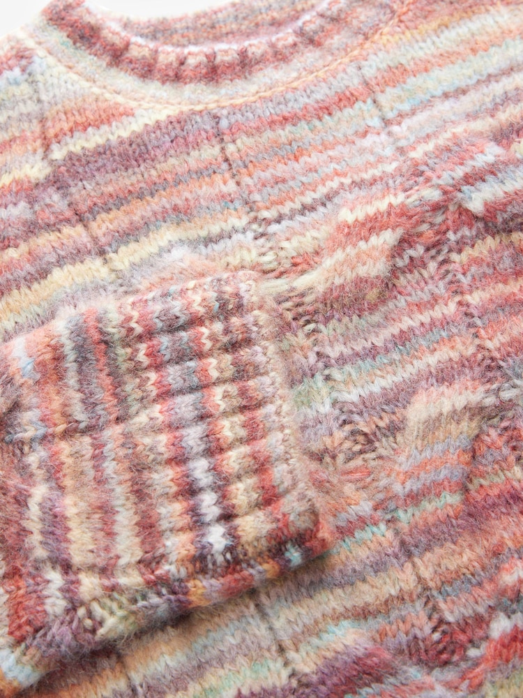 Red Spacedye Print Cable Knit Crew Neck Jumper - Image 7 of 7