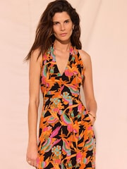 Mint Velvet Black Floral Print Halter Midi Dress - Image 3 of 8