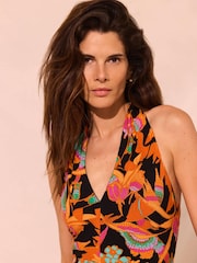 Mint Velvet Black Floral Print Halter Midi Dress - Image 6 of 8