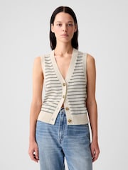 Gap Beige/Neutral Stripe Linen Blend Soft Knitted Waistcoat - Image 1 of 1