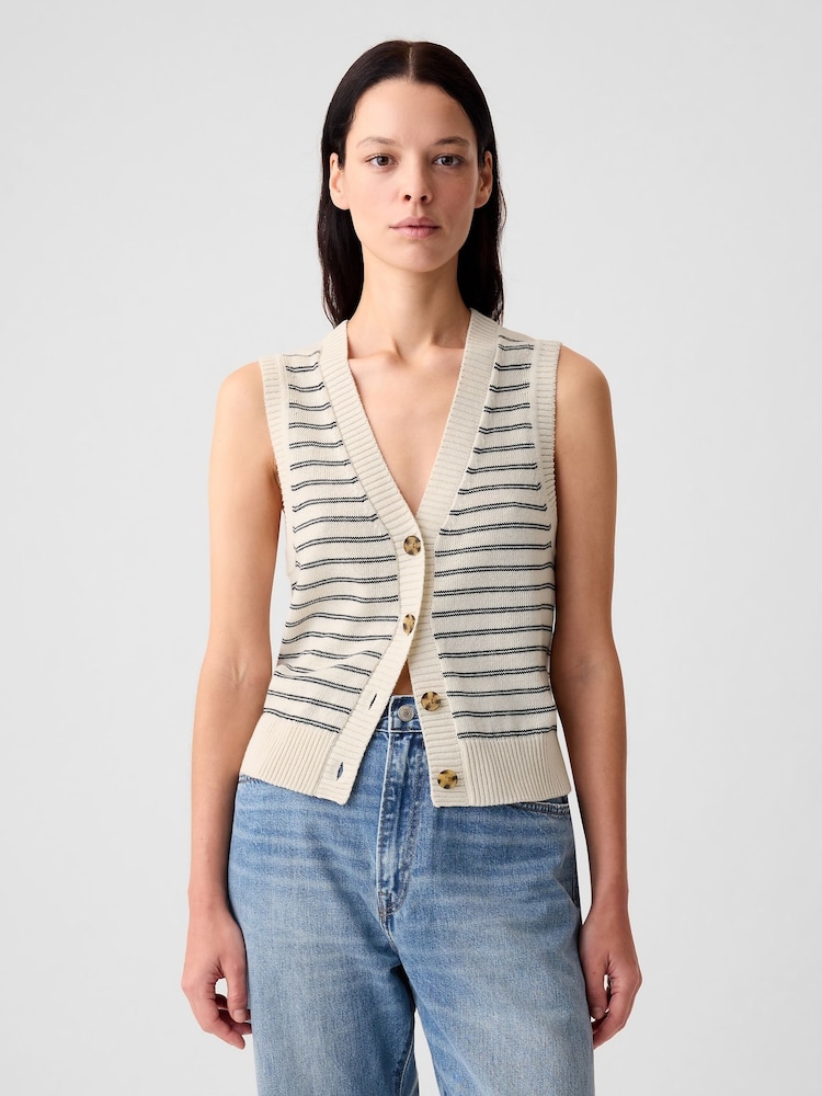 Gap Beige/Neutral Stripe Linen Blend Soft Knitted Waistcoat - Image 1 of 1