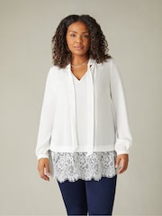 Live Unlimited White Curve Lace Tie Neck Tunic - Image 1 of 6