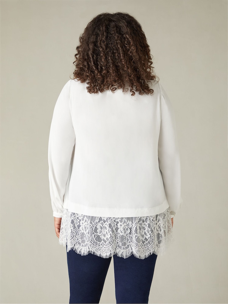 Live Unlimited White Curve Lace Tie Neck Tunic - Image 2 of 6