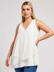 Yours Curve White London Layered Sleeveless Blouse - Image 1 of 5