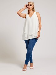 Yours Curve White London Layered Sleeveless Blouse - Image 2 of 5
