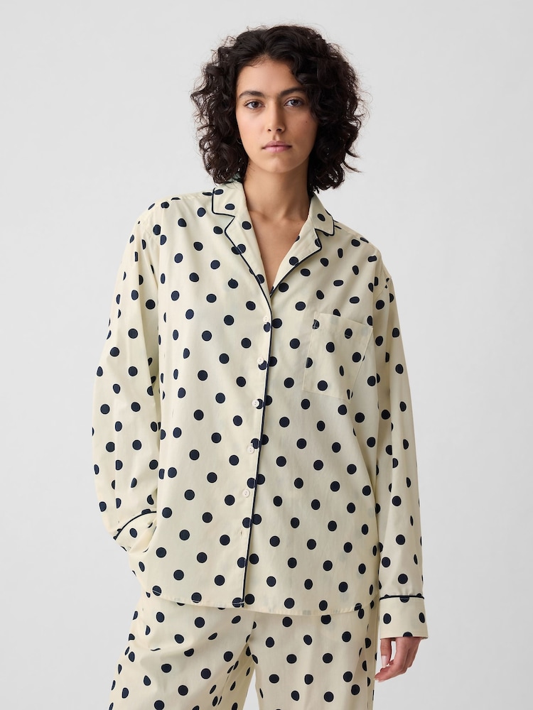 Gap Cream Polka Dot Poplin Pyjama Shirt - Image 1 of 5 Gap Cream Polka Dot Poplin Pyjama Shirt - Image 1 of 5