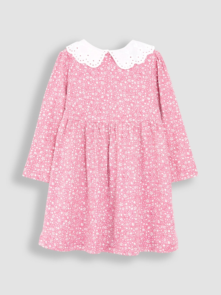 JoJo Maman Bébé Pink Ditsy Floral Floral Broderie Collar Dress - Image 2 of 3