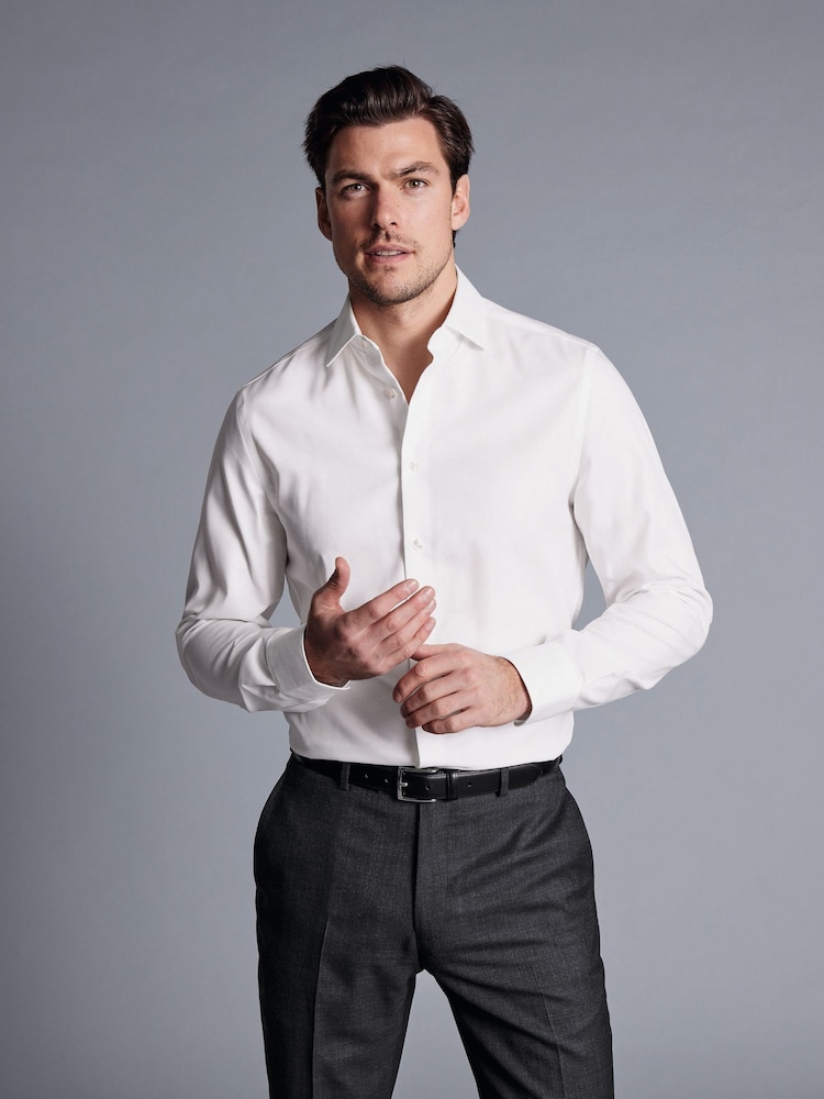 Белый - Charles Tyrwhitt слим фит Нежелезный хлопковый лен рубашки - Image 1 of 6