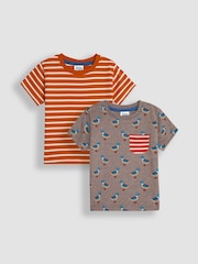 JoJo Maman Bébé Mocha Duck Print And Stripe T-Shirts 2 Pack - Image 1 of 5