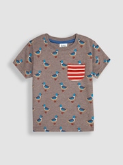 JoJo Maman Bébé Mocha Duck Print And Stripe T-Shirts 2 Pack - Image 4 of 5