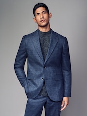 Blue Slim Fit Brushed Check Suit Jacket - Image 1 of 10
