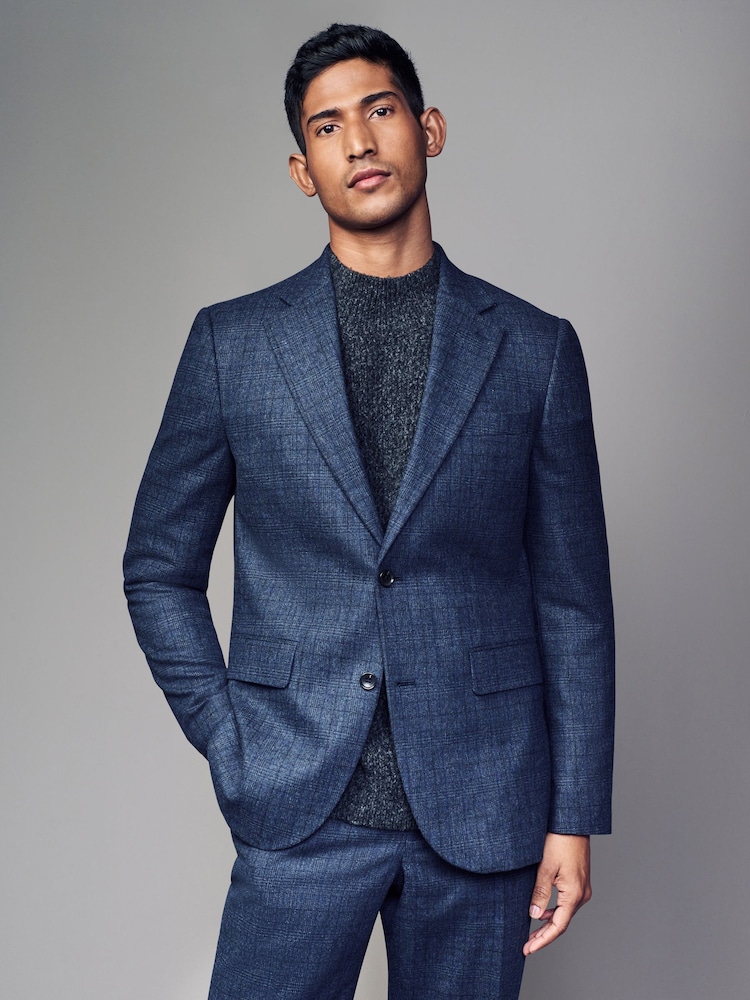 Blue Slim Fit Brushed Check Suit Jacket - Image 1 of 10