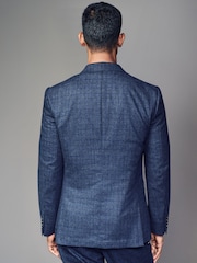 Blue Slim Fit Brushed Check Suit Jacket - Image 3 of 10