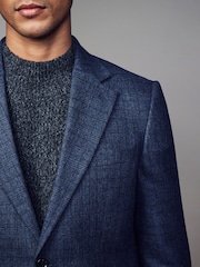 Blue Slim Fit Brushed Check Suit Jacket - Image 4 of 10