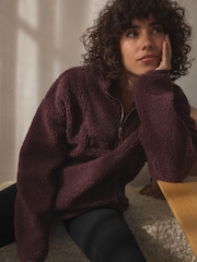 Chocolate Brown Velour Lined Borg Half Zip Fleece - Image 3 of 9