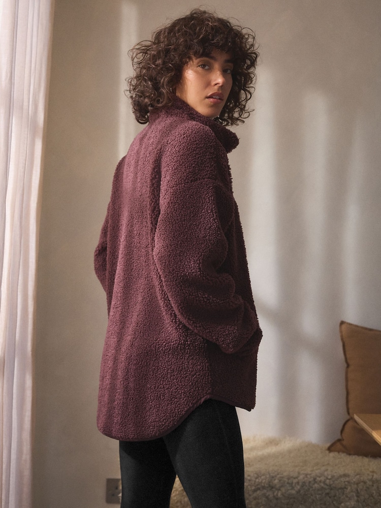 Chocolate Brown Velour Lined Borg Half Zip Fleece - Image 4 of 9
