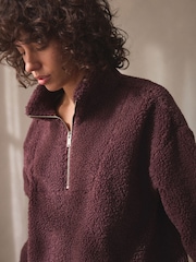 Chocolate Brown Velour Lined Borg Half Zip Fleece - Image 5 of 9
