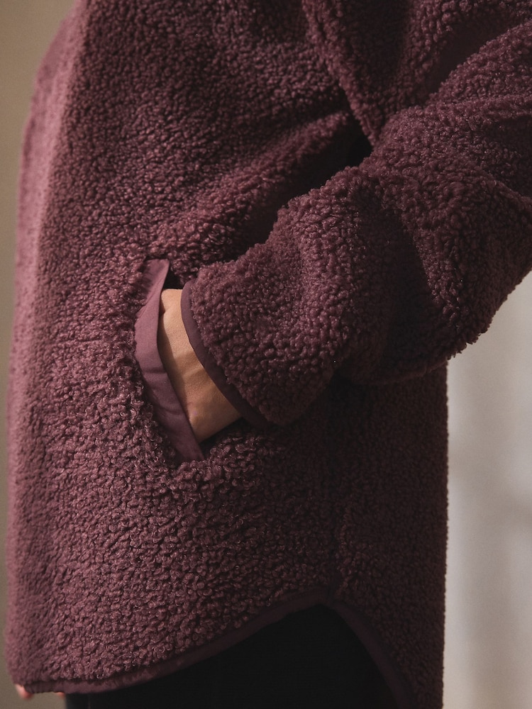 Chocolate Brown Velour Lined Borg Half Zip Fleece - Image 6 of 9