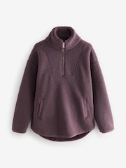 Chocolate Brown Velour Lined Borg Half Zip Fleece - Image 7 of 9