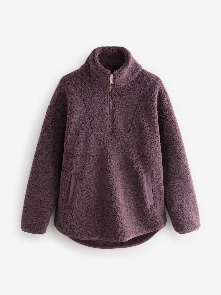 Chocolate Brown Velour Lined Borg Half Zip Fleece - Image 7 of 9