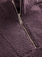 Chocolate Brown Velour Lined Borg Half Zip Fleece - Image 8 of 9