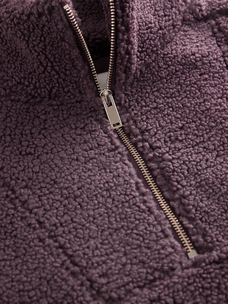 Chocolate Brown Velour Lined Borg Half Zip Fleece - Image 8 of 9