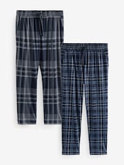 Black/Navy Blue Check Jersey 100% Cotton Pyjama Bottoms 2 Pack - Image 1 of 9