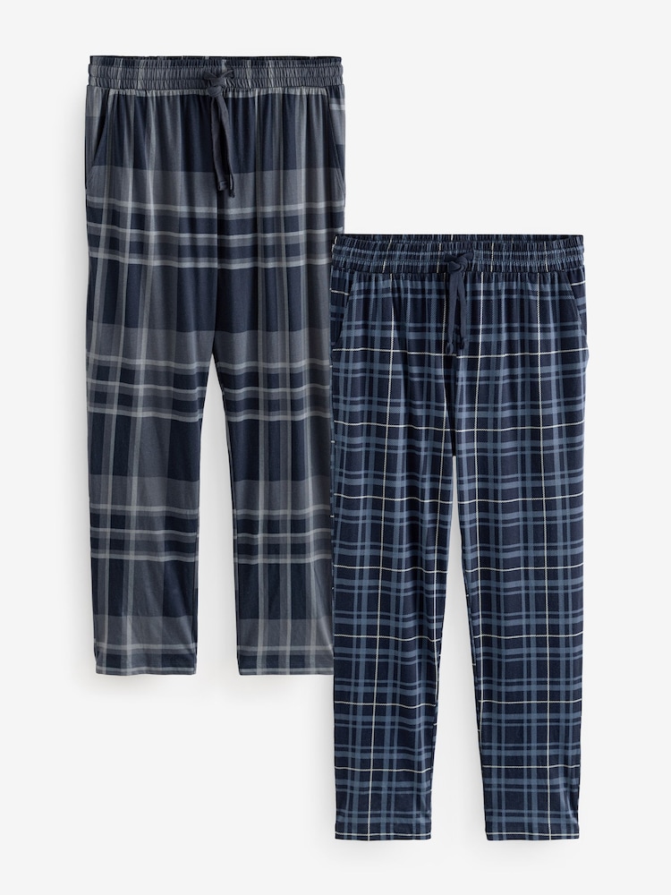 Black/Navy Blue Check Jersey 100% Cotton Pyjama Bottoms 2 Pack - Image 1 of 9