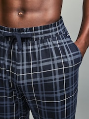 Black/Navy Blue Check Jersey 100% Cotton Pyjama Bottoms 2 Pack - Image 5 of 9